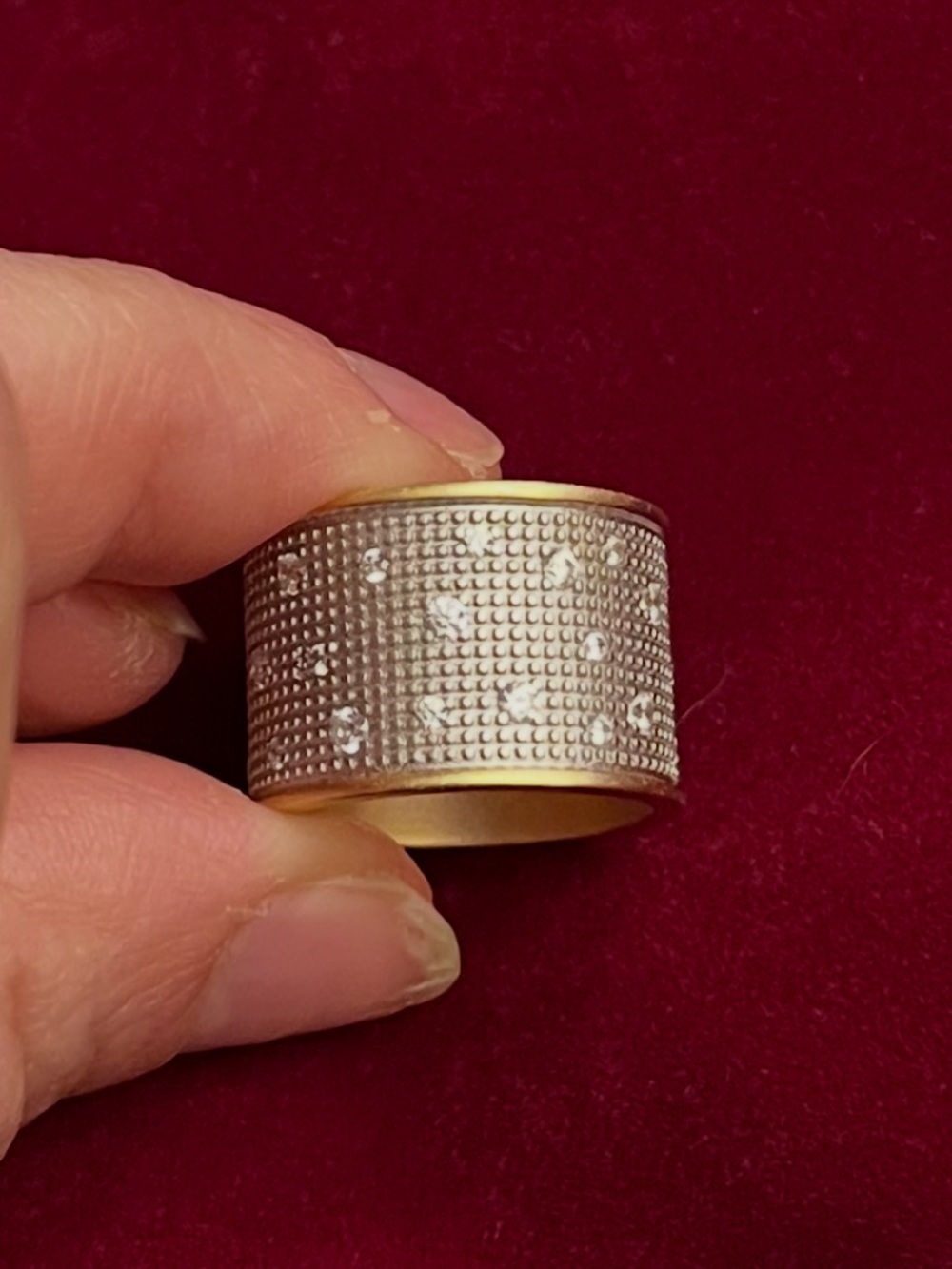Freida Rothman size 8 Cigar Ring Two-Tone Textured in Sterling Silver and Gold